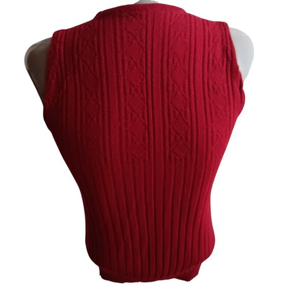 Medium Vintage Mens Sweater Vest 1970's Red Sleeveless Knitted Argyle Pattern - Picture 4 of 6